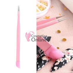 Penseta pentru nail art dreapta SP-11 Roz cu cap de silicon 